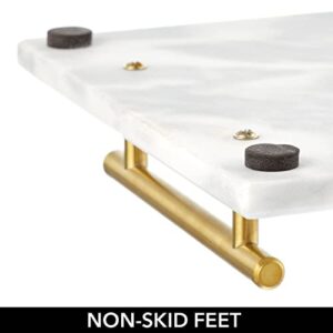 mDesign Thin Marble Pastry Board, Cutting Slab Kitchen Serving Tray with Deco Handles for Baking, Chopping, and Rolling - Serve Bread, Candy, Chocolate, Cheese, and Appetizers - Marble/Soft Brass