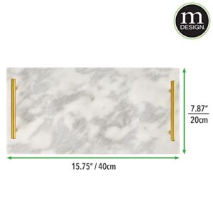 mDesign Thin Marble Pastry Board, Cutting Slab Kitchen Serving Tray with Deco Handles for Baking, Chopping, and Rolling - Serve Bread, Candy, Chocolate, Cheese, and Appetizers - Marble/Soft Brass