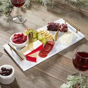 mDesign Thin Marble Pastry Board, Cutting Slab Kitchen Serving Tray with Deco Handles for Baking, Chopping, and Rolling - Serve Bread, Candy, Chocolate, Cheese, and Appetizers - Marble/Soft Brass