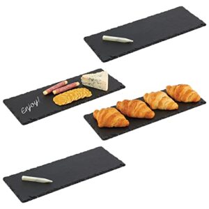mdesign slate stone gourmet chalkboard serving platter, cheese board, charcuterie tray with natural edge and chalk pencils for cheese, meats, appetizers, dried fruits, and food - 4 pack - black