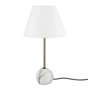 globe electric 67512 20" table lamp, white faux marble base, antique brass accent, white linen shade, on/off switch on socket, table lamp for living room, home décor, lamps for bedrooms, room décor