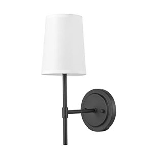 globe electric 51859 1-light wall sconce, matte black, white fabric shade, wall lighting, wall lamp dimmable, wall lights for bedroom, kitchen sconces wall lighting, home décor, bulb not included