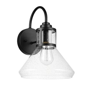 globe electric 44661 torrent 1-light outdoor wall sconce, black, seeded glass shade, 60w vintage edison incandescent bulb included