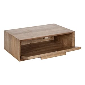 Kate and Laurel McCutcheon Floating Wood Storage Shelf, 18 x 12 x 6, Natural Wood, Decorative Transitional Floating Bedroom Nightstand with a Concealed Cubby Compartment