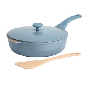 goodful all-in-one pan, multilayer nonstick, high-performance cast construction, multipurpose design replaces multiple pots and pans, dishwasher safe cookware, 11-inch, 4.4-quart capacity, blue mist