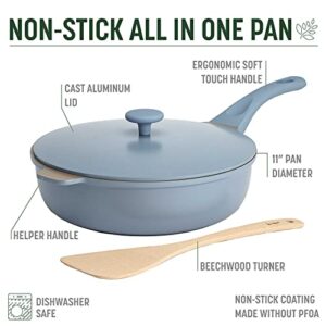 Goodful All-in-One Pan, Multilayer Nonstick, High-Performance Cast Construction, Multipurpose Design Replaces Multiple Pots and Pans, Dishwasher Safe Cookware, 11-Inch, 4.4-Quart Capacity, Blue Mist