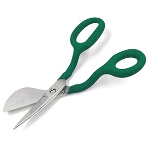 duckbill applique blade scissors, hand u journey, 7 inch - double bent curved offset handle scissors for for carpet pile,rug-punch- green
