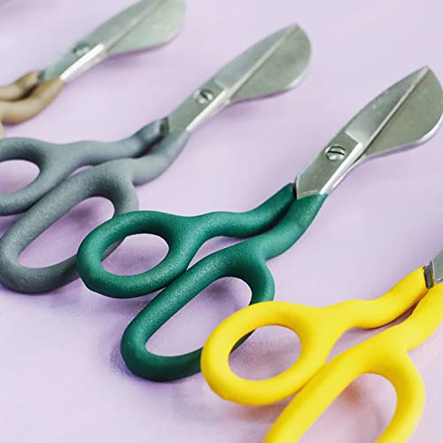 Duckbill Applique Blade Scissors, HAND U JOURNEY, 7 Inch - Double Bent Curved Offset Handle Scissors for for Carpet Pile,Rug-punch- Green