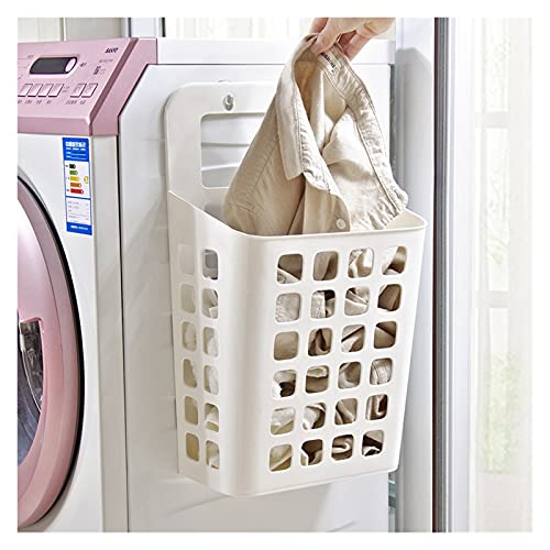 Laundry Hamper 1Pc Wall-Mounted Large Laundry Basket Household Bathroom Punching Free Dirty Clothes Storage Basket Plastic Hollow Out Hamper (Color : Medium Grey)