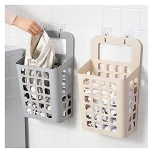 Laundry Hamper 1Pc Wall-Mounted Large Laundry Basket Household Bathroom Punching Free Dirty Clothes Storage Basket Plastic Hollow Out Hamper (Color : Medium Grey)