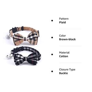 SuperBuddy Cat Collars Breakaway with Cute Bow Bell - 2 Pack Kitten Collar Plaid Cat Collar with Removable Bowtie for Cats Kittens