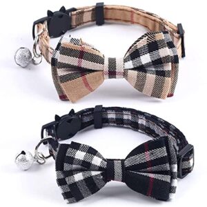 superbuddy cat collars breakaway with cute bow bell - 2 pack kitten collar plaid cat collar with removable bowtie for cats kittens