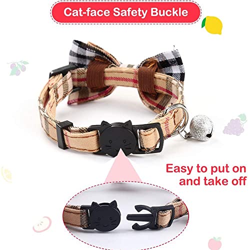 SuperBuddy Cat Collars Breakaway with Cute Bow Bell - 2 Pack Kitten Collar Plaid Cat Collar with Removable Bowtie for Cats Kittens