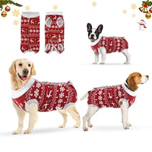 ouuonno recovery suit for dogs,dog surgical recovery suit for female male abdominal wounds spay or skin diseases,cone e-collars alternatives, anti-licking pet vest post surgery (l, christmas)