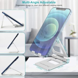 YOSHINE Phone Stand, Adjustable Cell Phone Stand, Foldable Cell Phone Holder with Non-Slip Base, Portable Phone Holder for Desk, Solid Aluminum Stand Holder Dock for iPhone All Smart Phones - Silver