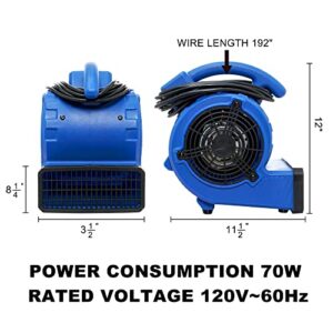 Simple Deluxe Air Mover, 305 CFM Mini Floor Blower Fan for Water Damage, Blue, 12 Inch (HIFANXFLOORDRYER6B)