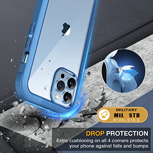 Miracase Glass Case for iPhone 13 Pro Max 6.7 inch, 2023 Upgrade Full-Body Clear Bumper Case with Built-in 9H Tempered Glass Screen Protector, Capri Blue