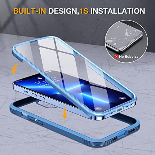 Miracase Glass Case for iPhone 13 Pro Max 6.7 inch, 2023 Upgrade Full-Body Clear Bumper Case with Built-in 9H Tempered Glass Screen Protector, Capri Blue