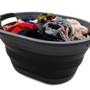 SAMMART 32L (8.4 gallon) Collapsible Plastic Laundry Basket - Foldable Pop Up Storage Container/Organizer - Portable Washing Tub - Space Saving Hamper/Basket, Water Capacity: 24L (1, Grey/Black)