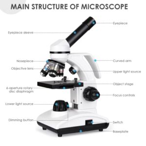 Microscopes for Kid Student Adult, 40X-1000X Compound Monocular Microscope with Microscope Slides Set, Phone Adapter, Dual LED Illumination Powerful Biological Microscopes for School Home Education