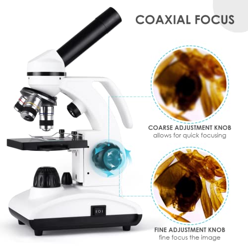 Microscopes for Kid Student Adult, 40X-1000X Compound Monocular Microscope with Microscope Slides Set, Phone Adapter, Dual LED Illumination Powerful Biological Microscopes for School Home Education