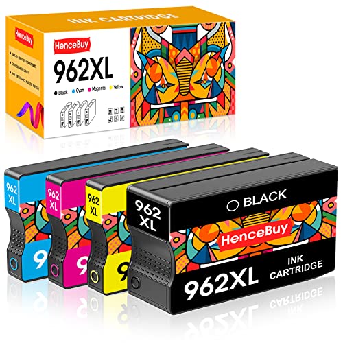 HenceBuy Remanufactured Ink Cartridge Replacement for HP 962XL 962 XL Work with Officejet Pro 9015 9010 9018 9022 9025 9020 9019 9013 9016 Officejet 9012 ((Black,Cyan,Magenta,Yellow ;4-Pack)