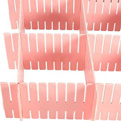 MUKCHAP 72 Pieces DIY Plastic Grid Drawer Organizer, 12.6 Inch Plastic Grid Drawer Dividers, Plastic Adjustable Drawer Dividers Organizer for Sock, Underwear, Scarf, 36 White, 36 Pink