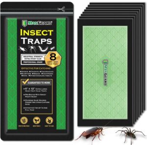 maxguard extra large insect traps (8 traps) | non-toxic extra sticky pre-baited glue board, trap & kill most crawling insects, bugs, spiders, crickets, scorpions, cockroaches, centipedes, snakes.