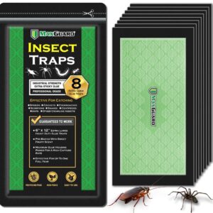 MaxGuard Extra Large Insect Traps (8 Traps) | Non-Toxic Extra Sticky Pre-Baited Glue Board, Trap & Kill Most Crawling Insects, Bugs, Spiders, Crickets, Scorpions, Cockroaches, Centipedes, Snakes.