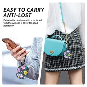 Cute Flower Case Compatible for AirPods 3 (2021) Cover with Keychain Floral Design Skin Soft Silicone Shockproof Protective Case for Airpods 3rd Generation Women Girls-Flower Blue