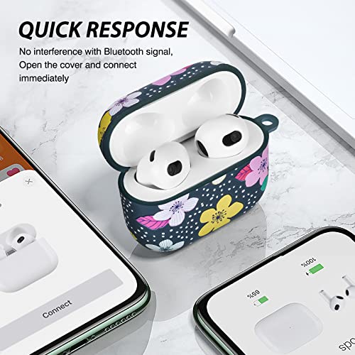 Cute Flower Case Compatible for AirPods 3 (2021) Cover with Keychain Floral Design Skin Soft Silicone Shockproof Protective Case for Airpods 3rd Generation Women Girls-Flower Blue