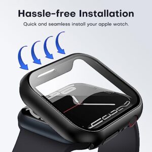 TAURI 2 Pack Hard Case Designed for Apple Watch Series 9 (2023) Series 8/7 45mm, [HD Clear] Built-in 9H Tempered Glass Screen Protector, [Full Protection] Slim Cover for iWatch S9/S8/S7 45mm - Black