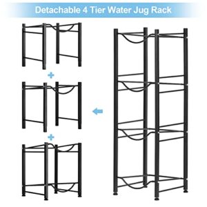 Water Jug Rack for 5 Gallon 4 Tier Water Cooler Jug Rack for Detachable Heavy Duty Water Bottle Holder Storage Shelf for Home, Office, Kitchen, Black