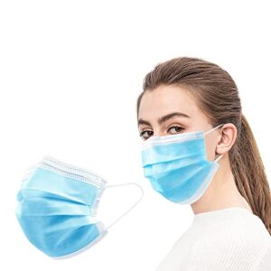 Blue Disposable Face Masks, 100 Pcs Disposable Masks, 3-ply Non-Woven Disposable Face Covers, Breathable Face Mask for Adults and Teens for Disposable Use