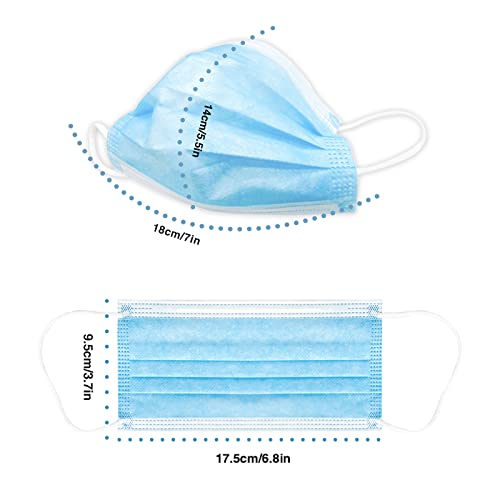 Blue Disposable Face Masks, 100 Pcs Disposable Masks, 3-ply Non-Woven Disposable Face Covers, Breathable Face Mask for Adults and Teens for Disposable Use