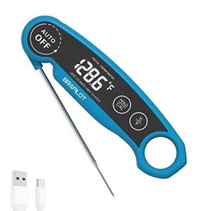brapilot meat thermometer rechargeable for cooking - 3~4s instant read candy cooking food thermometer, led display, temperature calibration waterproof for oil deep fry bbq grill smoker (blue)