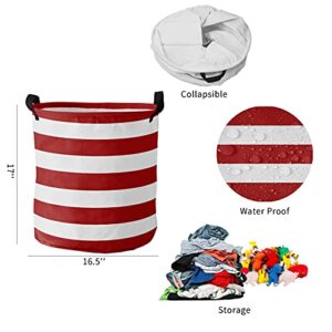 OUR DREAMS Red White Striped Oxford Cloth Laundry Hampers, Simple Geometric New Year Laundry Basket for Bedroom, Laundry and Bathroom, 16.5''W x 17''L