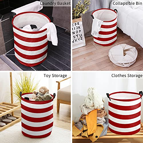 OUR DREAMS Red White Striped Oxford Cloth Laundry Hampers, Simple Geometric New Year Laundry Basket for Bedroom, Laundry and Bathroom, 16.5''W x 17''L