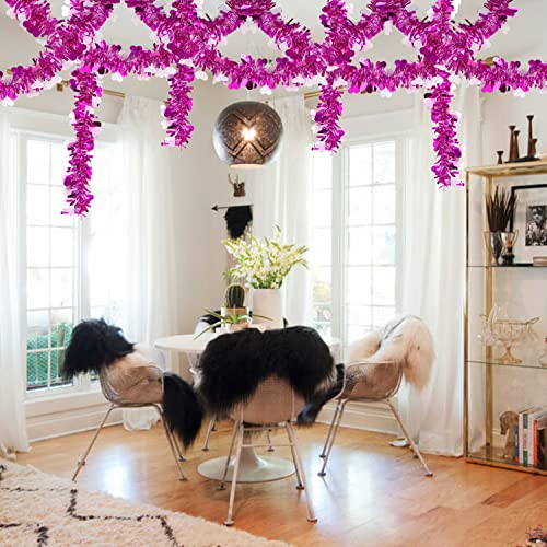 KIMOBER 33 Ft Valentine's Day Tinsel Garland,Roes Red White Heart Metallic Hanging Garland for Party Decoration Supply