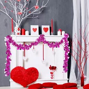 KIMOBER 33 Ft Valentine's Day Tinsel Garland,Roes Red White Heart Metallic Hanging Garland for Party Decoration Supply