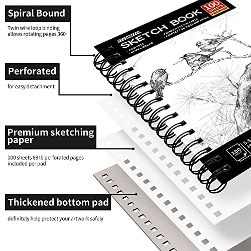 FIXSMITH 5.5"X8.5" Sketch Book | 100 Sheets (68 lb/100gsm) Sketchbook| Durable Acid Free Drawing Paper | Spiral Bound Artist Sketch Pad | for Kids, Beginners, Artists & Professionals | Bright White