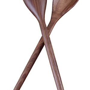 Wooden Cooking Spoons Set, 14 Inch Walnut Wood Spoon for Mixing Salad Soup Stirring, Nonstick Cookware Serving Scoop Kitchen Cooking Utensil Long Handle Comfortable Grip and Smooth Finish (2 Pieces)