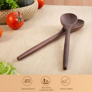 Wooden Cooking Spoons Set, 14 Inch Walnut Wood Spoon for Mixing Salad Soup Stirring, Nonstick Cookware Serving Scoop Kitchen Cooking Utensil Long Handle Comfortable Grip and Smooth Finish (2 Pieces)