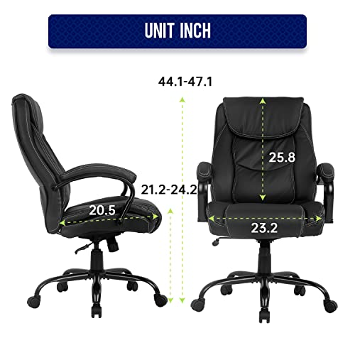 Office Chairs Computer Chairs Big and Tall 500lbs Desk Chair for Heavy People Wide Seat PU Leather Adjustable Rolling Swivel Ergonomic Chair with Lumbar Support Headrest, Black