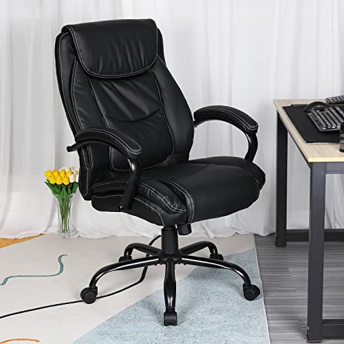 Office Chairs Computer Chairs Big and Tall 500lbs Desk Chair for Heavy People Wide Seat PU Leather Adjustable Rolling Swivel Ergonomic Chair with Lumbar Support Headrest, Black