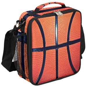 basketball lunch box for kids, texture ball sport insulated lunch bag for boys girls, reusable waterproof lunch box with adjustable shoulder strap cooler tote bag for school, work, picnic