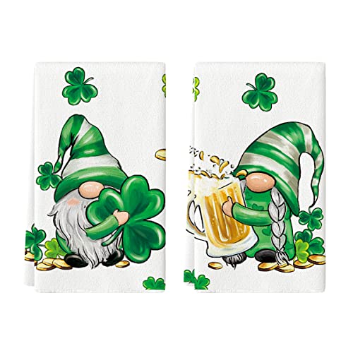 Artoid Mode Gnomes Beer Clover Shamrock St. Patrick's Day Kitchen Towels Dish Towels, 18x26 Inch Seasonal Holiday Decoration Hand Towels Set of 2