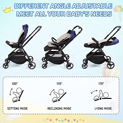 COLOR TREE Baby Stroller Lightweight Stroller for Babies and Toddlers Foldable High Landscape Infant Carriage Pushchair with Adjustable Handle & Reversible Seat, Compact Fold, Blue