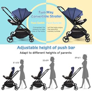 COLOR TREE Baby Stroller Lightweight Stroller for Babies and Toddlers Foldable High Landscape Infant Carriage Pushchair with Adjustable Handle & Reversible Seat, Compact Fold, Blue