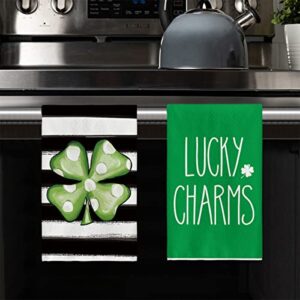 Artoid Mode Stripes Clover Shamrock Lucky Charms St. Patrick's Day Kitchen Towels Dish Towels, 18x26 Inch Seasonal Spring Decoration Hand Towels Set of 2